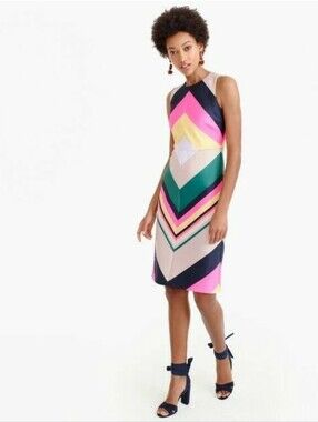 J. CREW Multi-Color "Pop-Stripe Dress in Navy Azalea